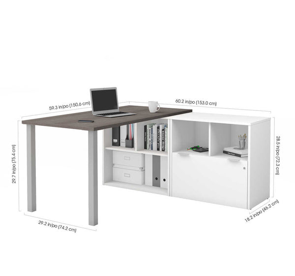 61W L-Shaped Desk with Metal Legs