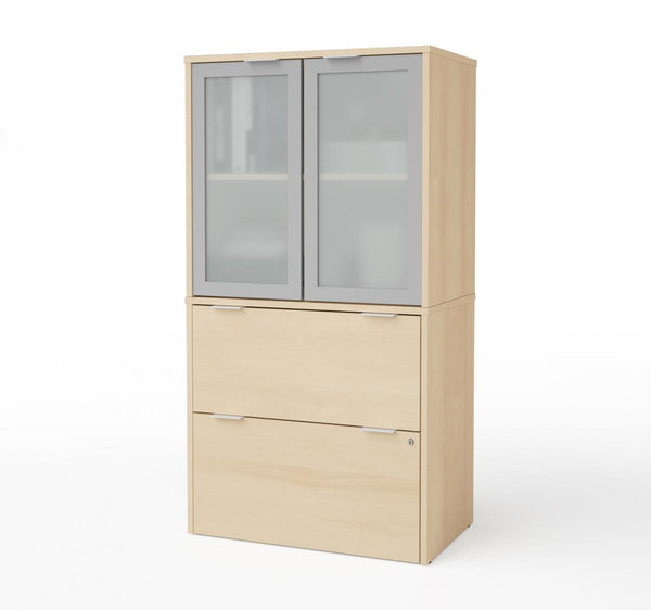 Lateral File Cabinet with Frosted Glass Doors Hutch