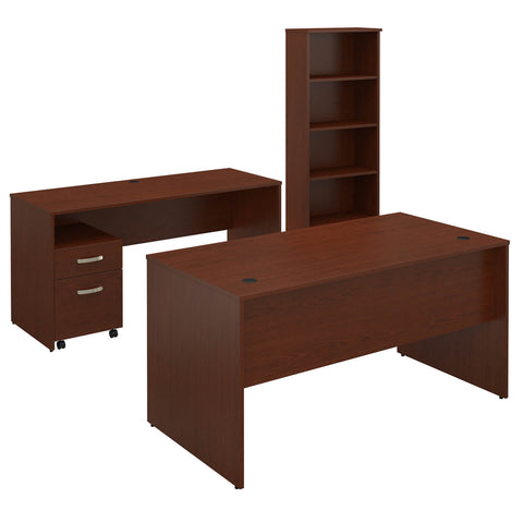 60W Office Desk with Credenza, Mobile File Cabinet and Bookcase