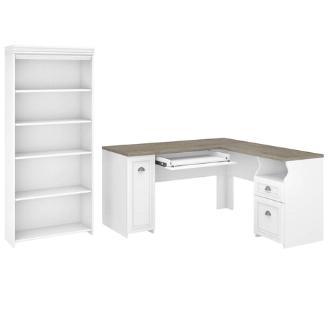 60W L Shaped Desk with 5 Shelf Bookcase