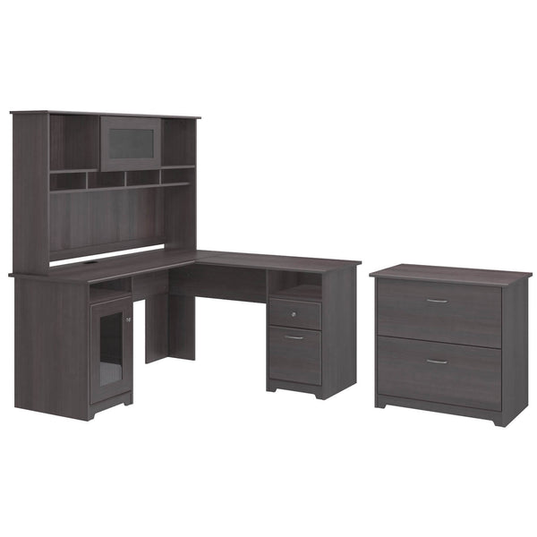 60W L Shaped Computer Desk with Hutch and Lateral File Cabinet