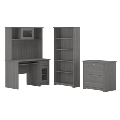 48W Small Computer Desk with Hutch, Lateral File Cabinet and Bookcase