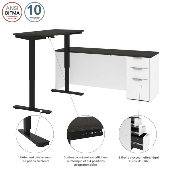 72W L-Shaped Standing Desk with Pedestal