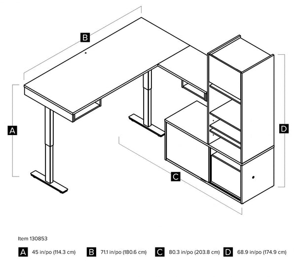 81W L-Shaped Standing Desk with Dual Monitor Arm, Credenza, and Hutch