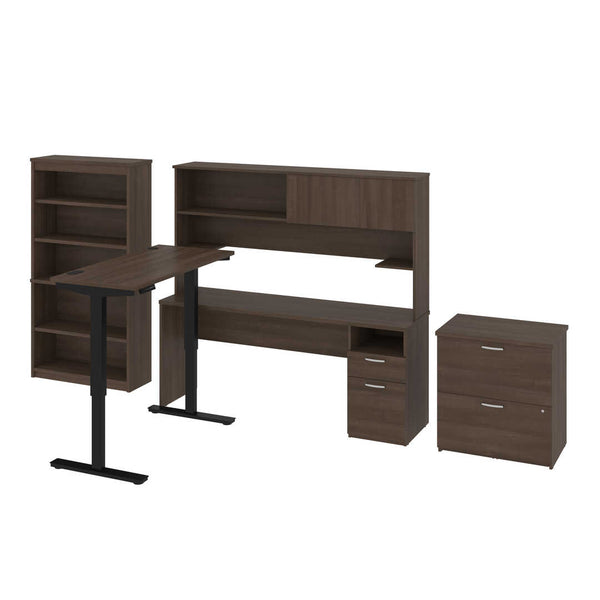 24” x 48” Standing Desk, 1 Credenza with Hutch, 1 Bookcase, and 1 Lateral File Cabinet