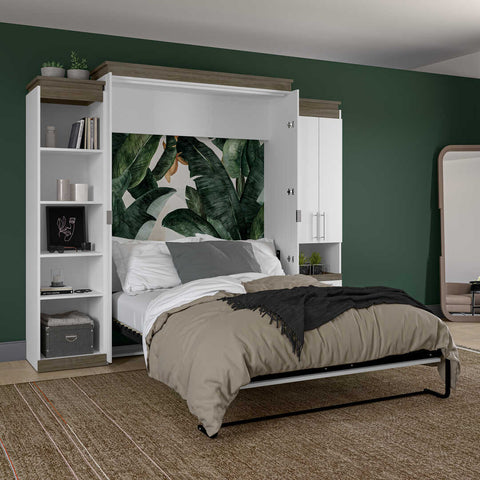 Queen Murphy Bed with Storage Cabinet and Shelves (106W)