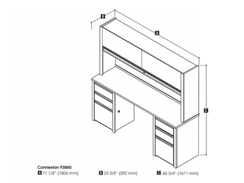 72W Credenza Desk with Two Pedestals and Hutch