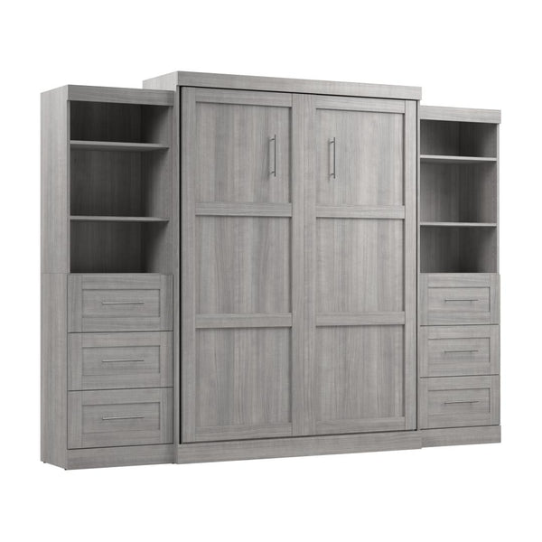 Queen Murphy Bed and 2 Shelving Units with Drawers (115W)