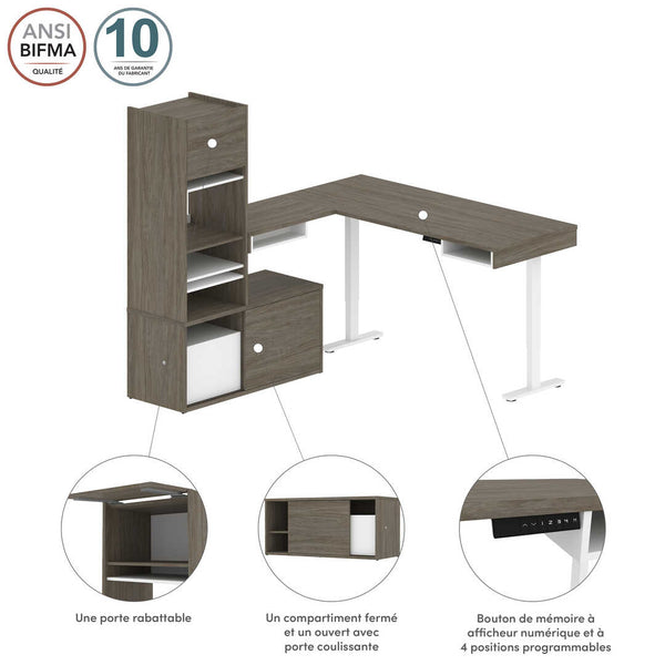 81W L-Shaped Standing Desk with Credenza and Narrow Hutch