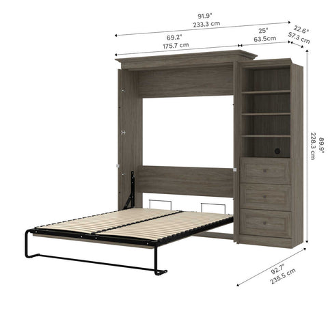 Queen Murphy Bed with Shelves and Drawers (92W)