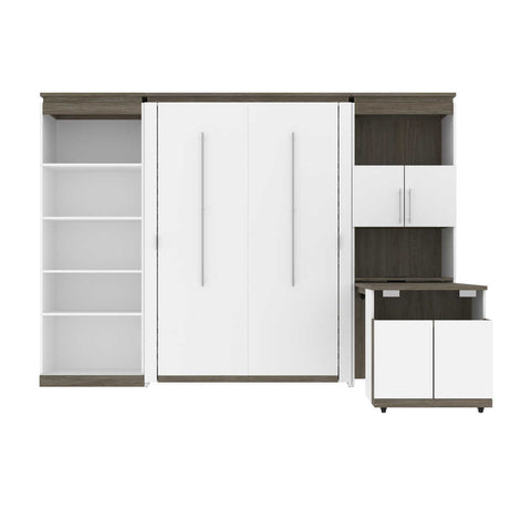 Full Murphy Bed with Shelves and Storage Cabinet with Fold-Out Desk (120W)