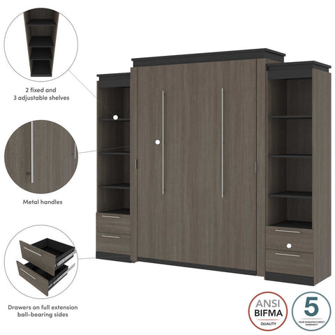 Queen Murphy Bed with Shelves and Drawers (106W)