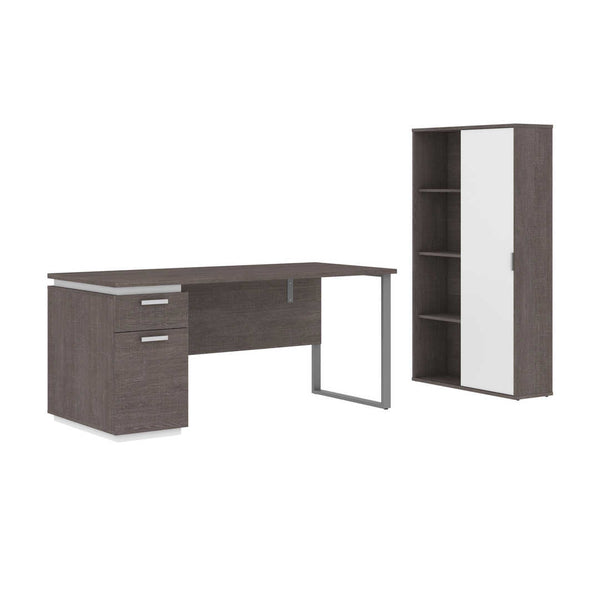 66W Desk with Single Pedestal and Storage Cabinet