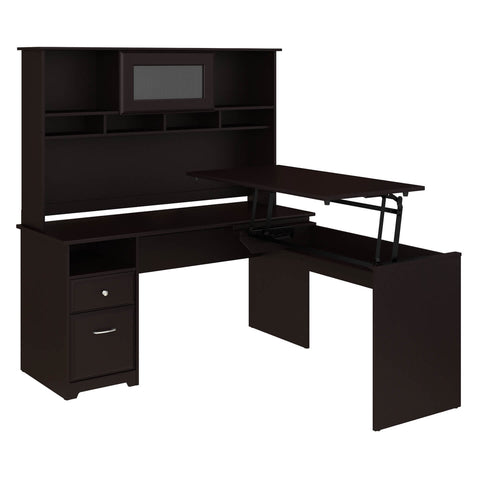 60W 3 Position L Shaped Sit to Stand Desk with Hutch