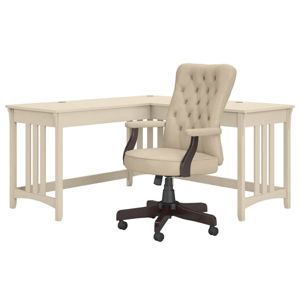 60W L Shaped Writing Desk with High Back Tufted Office Chair