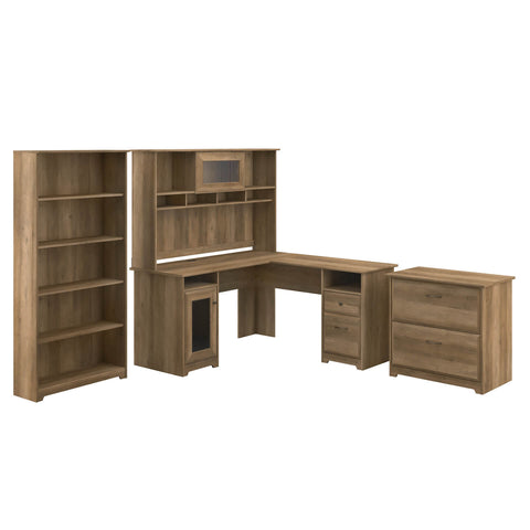 L Shaped Desk with Hutch, Lateral File Cabinet and 5 Shelf Bookcase