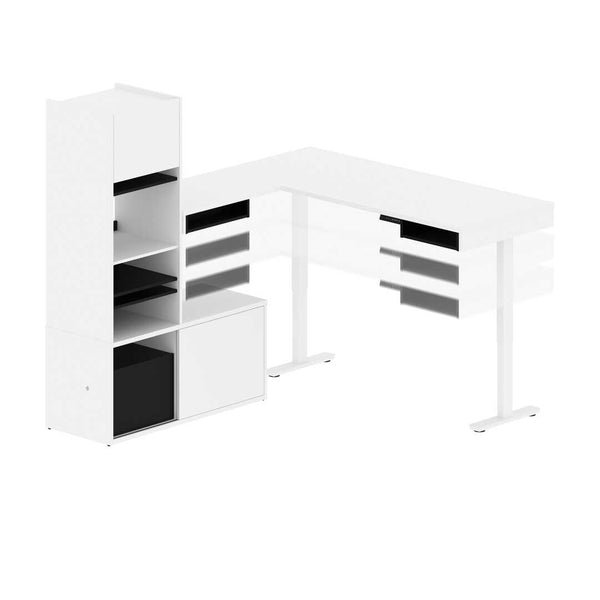 81W L-Shaped Standing Desk with Credenza and Narrow Hutch