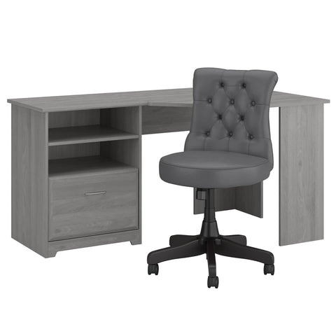 60W Corner Desk with Mid Back Tufted Office Chair