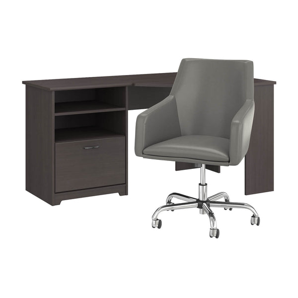 60W Corner Desk with Mid Back Leather Box Chair