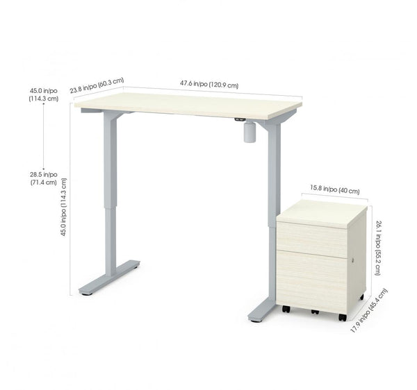 2-piece set including a 24“ x 48“ standing desk and a mobile pedestal