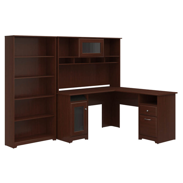 60W L Shaped Computer Desk with Hutch and 5 Shelf Bookcase