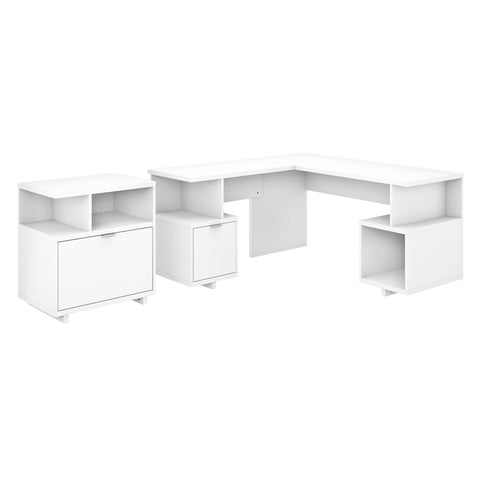 60W L Shaped Desk with Lateral File Cabinet