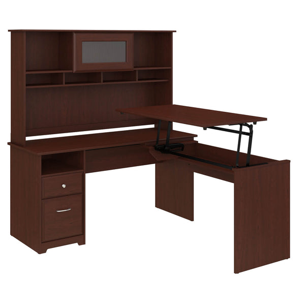 60W 3 Position L Shaped Sit to Stand Desk with Hutch