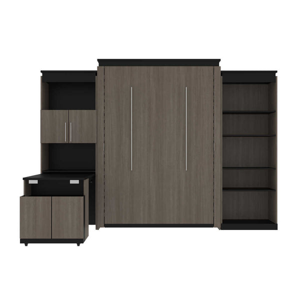 Queen Murphy Bed with Shelves and Storage Cabinet with Fold-Out Desk (126W)