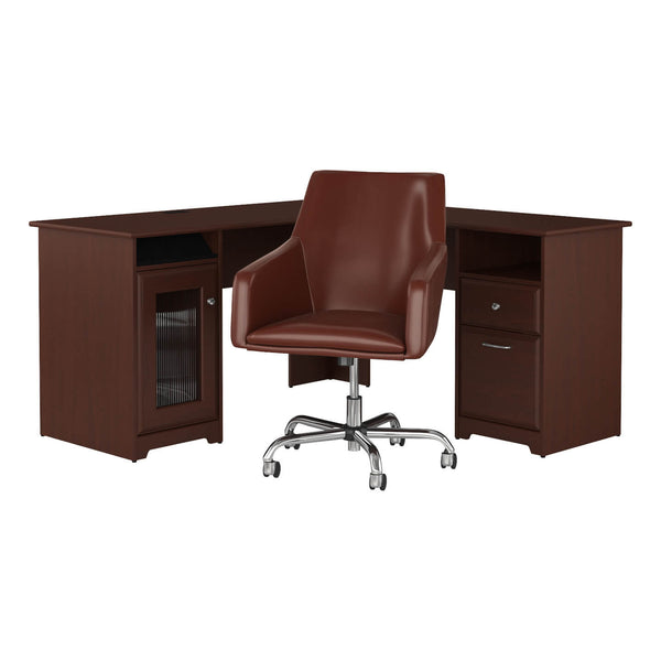 60W L Shaped Computer Desk with Mid Back Leather Box Chair