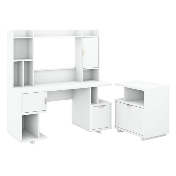 60W Computer Desk with Hutch and Lateral File Cabinet