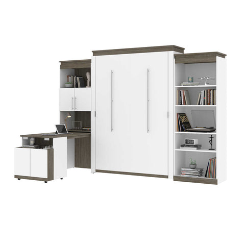 Queen Murphy Bed with Shelves and Storage Cabinet with Fold-Out Desk (126W)