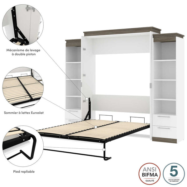 Queen Murphy Bed with Shelves and Drawers (106W)