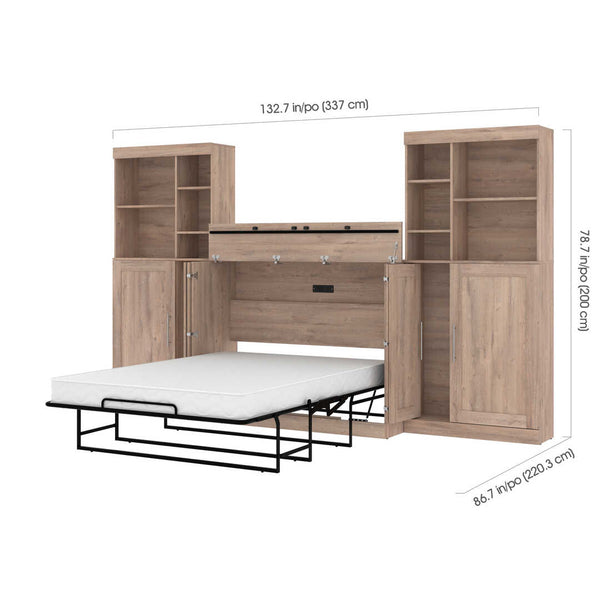 Full Cabinet Bed with Mattress and Tall Storage Cabinets (133W)