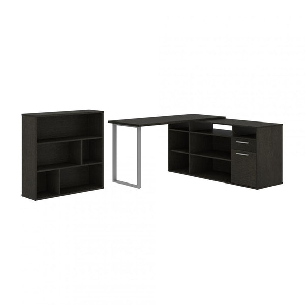 60W L-Shaped Desk with Asymmetrical Shelving Unit