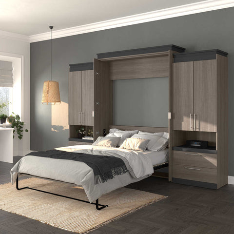 Queen Murphy Bed with Storage Cabinets and Pull-Out Shelves (126W)