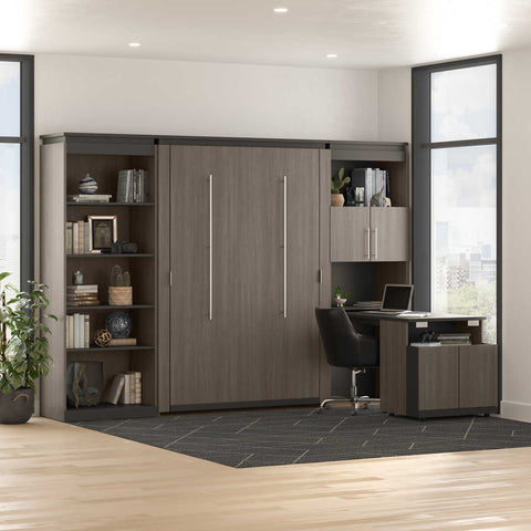 Full Murphy Bed with Shelves and Storage Cabinet with Fold-Out Desk (120W)