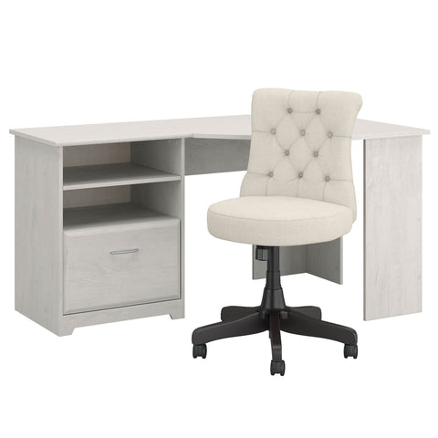 60W Corner Desk with Mid Back Tufted Office Chair