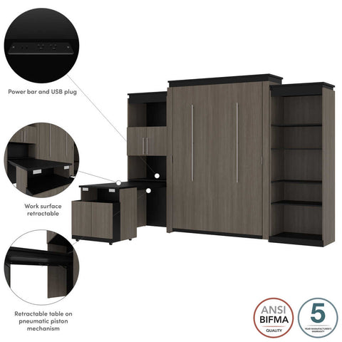 Queen Murphy Bed with Shelves and Storage Cabinet with Fold-Out Desk (126W)