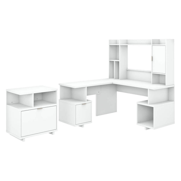 60W L Shaped Desk with Hutch and Lateral File Cabinet