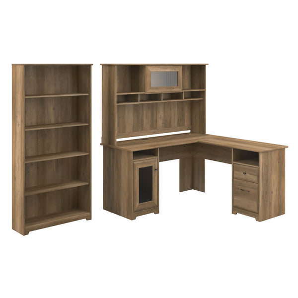 60W L Shaped Computer Desk with Hutch and 5 Shelf Bookcase