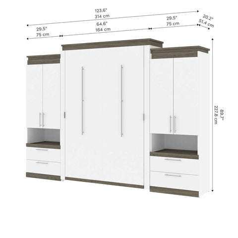 Queen Murphy Bed with Storage Cabinets and Pull-Out Shelves (126W)