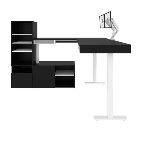 Two 72W L-Shaped Standing Desks with Dual Monitor Arms and Storage