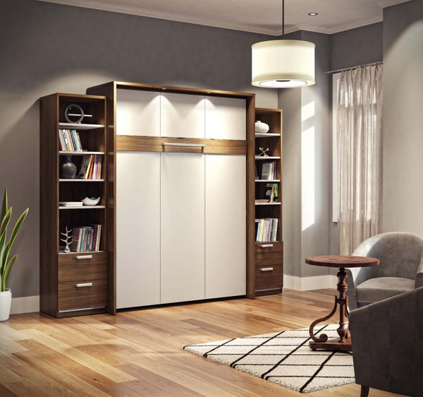 Queen Murphy Bed and 2 Narrow Closet Organizers with Drawers (105W)