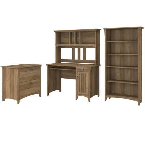 Mission Desk with Hutch, Lateral File Cabinet and 5 Shelf Bookcase