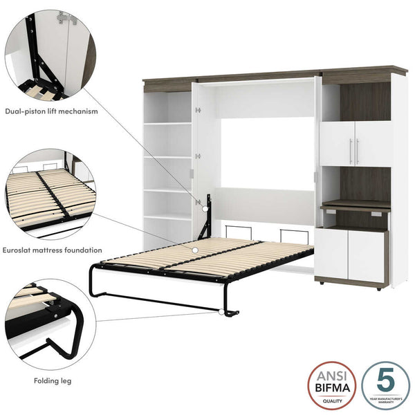 Full Murphy Bed with Shelves and Storage Cabinet with Fold-Out Desk (120W)