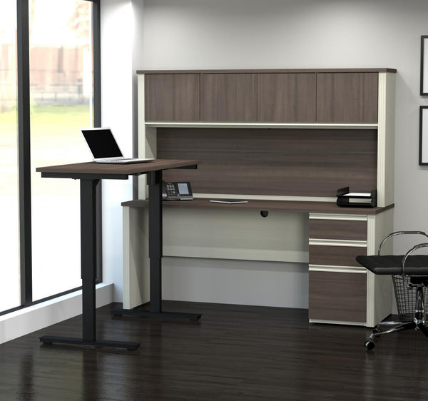 72W L-Shaped Standing Desk with Pedestal and Hutch