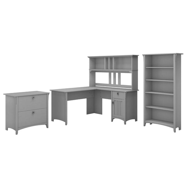 60W L Shaped Desk with Hutch, Lateral File Cabinet and Bookcase