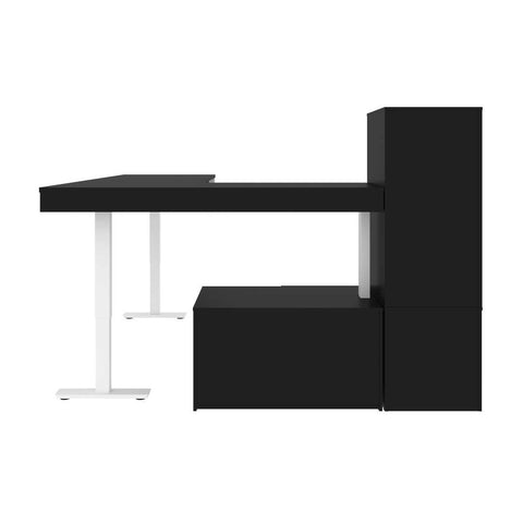 72W L-Shaped Standing Desk with Credenza and Shelving Unit