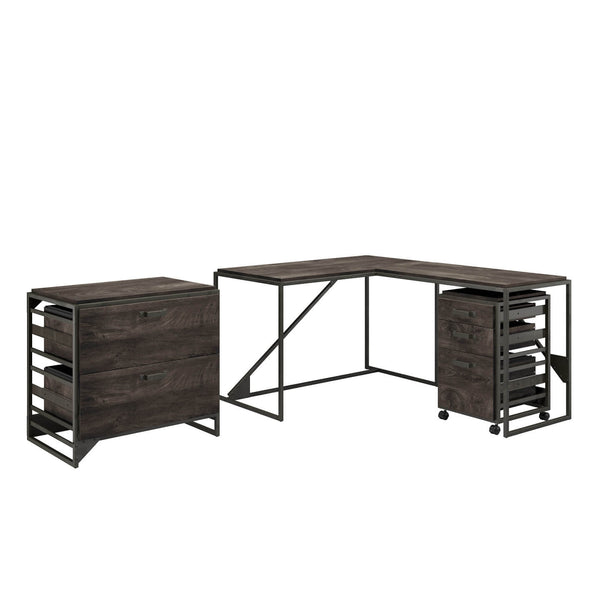 50W L Shaped Industrial Desk with File Cabinets