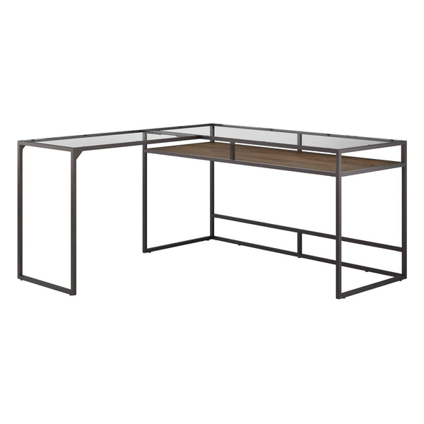 60W Glass Top L Shaped Desk with Shelf